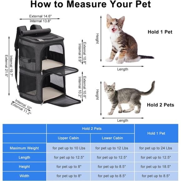 2-in-1 Double Pet Carrier Backpack for Small Cats and Dogs, Portable Pet Carrier - Picture 3 of 8
